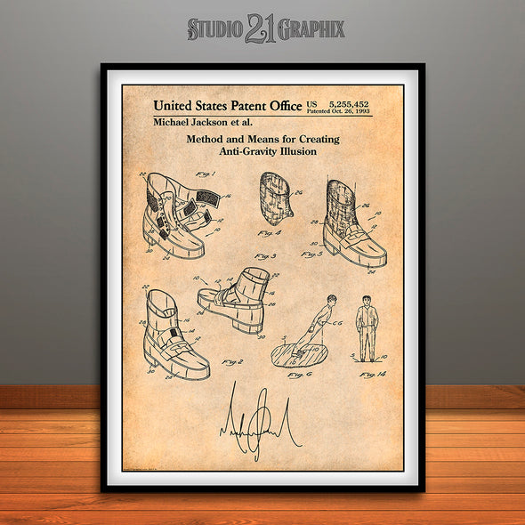 Michael Jackson Gravity Boots Patent Print Antique Paper