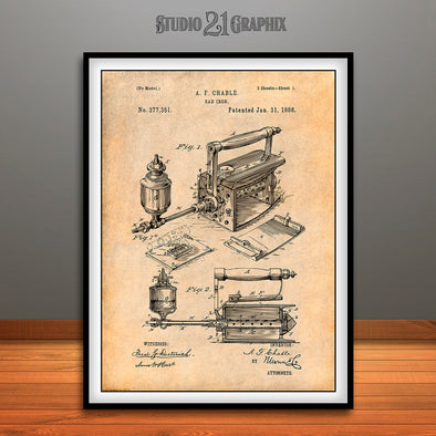 1888 Antique Sad Iron Patent Print Antique Paper