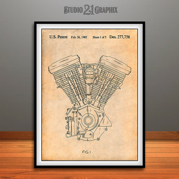 Harley Davidson Evolution Engine Patent Print Antique Paper