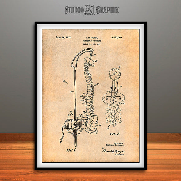 1967 Chiropractic Vertebra Structure Patent Print Antique Paper