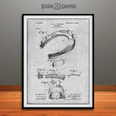 1898 Horseshoe Patent Print Gray
