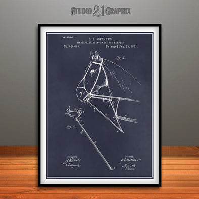 1891 Horse Harness Attachment Patent Print Blackboard