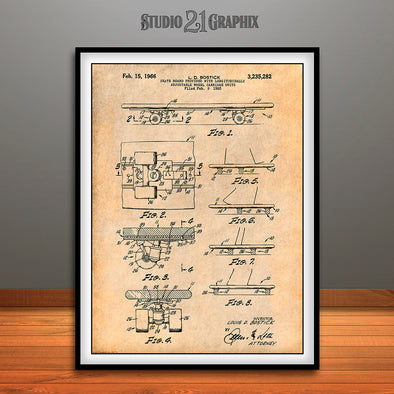 1966 Skateboard Patent Print Antique Paper