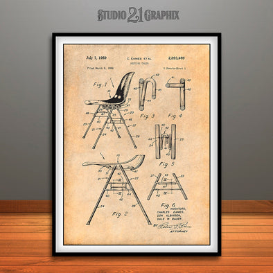 1956 Eames Stackable Nesting Chair Patent Print Antique Paper