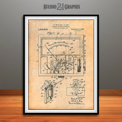 1919 Electrical Meter Patent Print Antique Paper