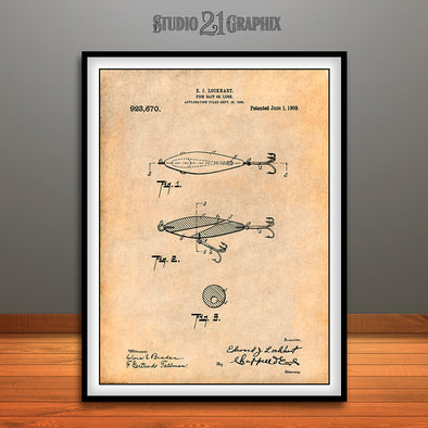 1909 Lockhart Antique Fishing Lure Patent Print Antique Paper