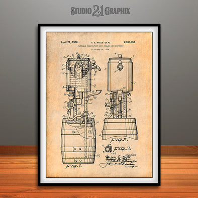 1934 Beer Cooler and Tap Patent Print Antique Paper