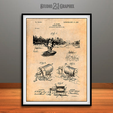 1903 Allen Antique Fishing Reel Patent Print Antique Paper