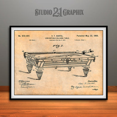 1897 Convertible Billiard Table Patent Print Antique Paper