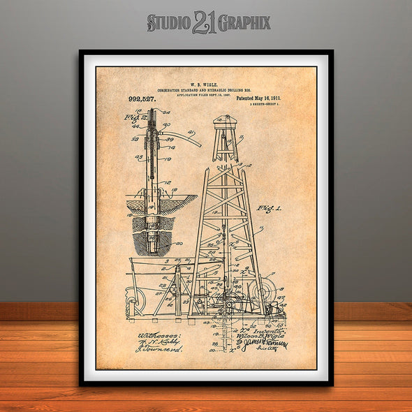 1907 Oil Drilling Rig Patent Print Antique Paper