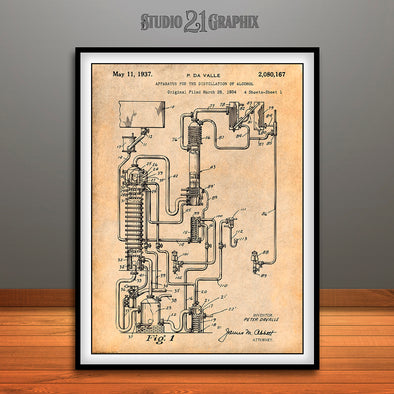 1937 Alcohol Still Spirits Distillation Patent Print Antique Paper