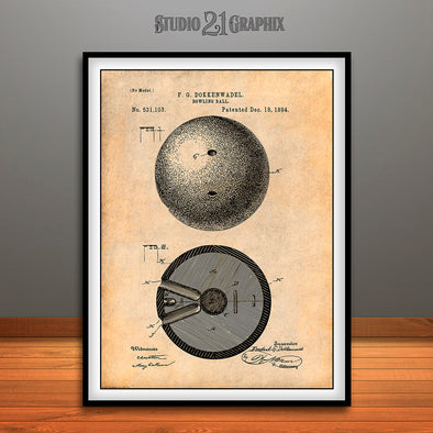 1894 Bowling Ball Patent Print Antique Paper