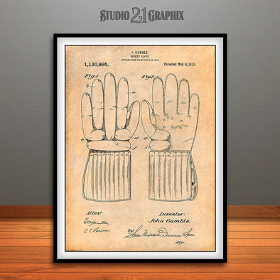 1914 Hockey Gloves Patent Print Antique Paper