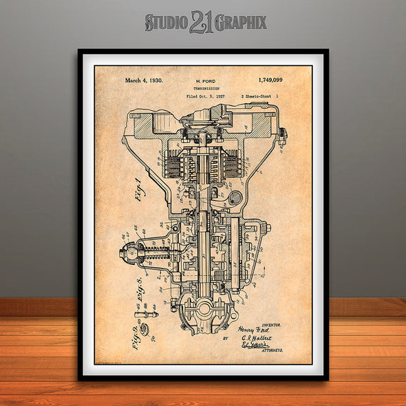 1927 Henry Ford Transmission Patent Print Antique Paper