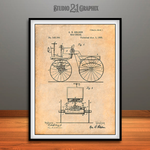 1895 Selden Road Engine Patent Print Antique Paper