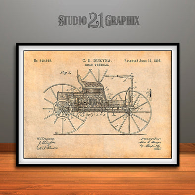 1895 Duryea Road Vehicle Patent Print Antique Paper