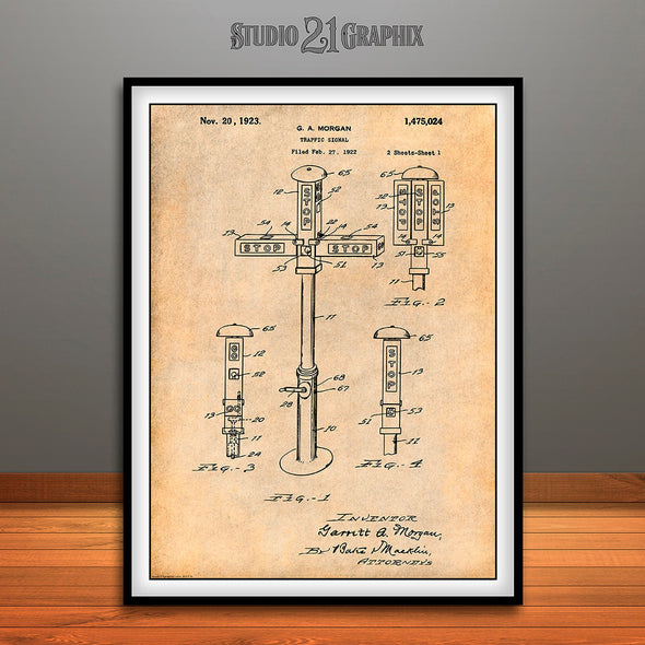 1922 G. A. Morgan - First Traffic Signal Patent Print Antique Paper