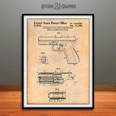 1985 Glock Automatic Pistol Patent Print Antique Paper
