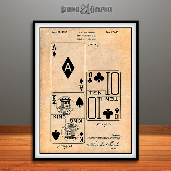 1932 Deck of Playing Cards Patent Print Antique Paper