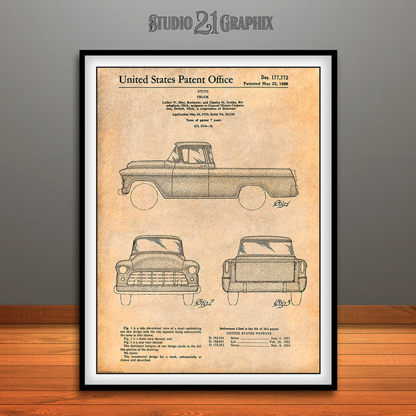 1955 Chevrolet Pickup Truck Art Patent Print Antique Paper