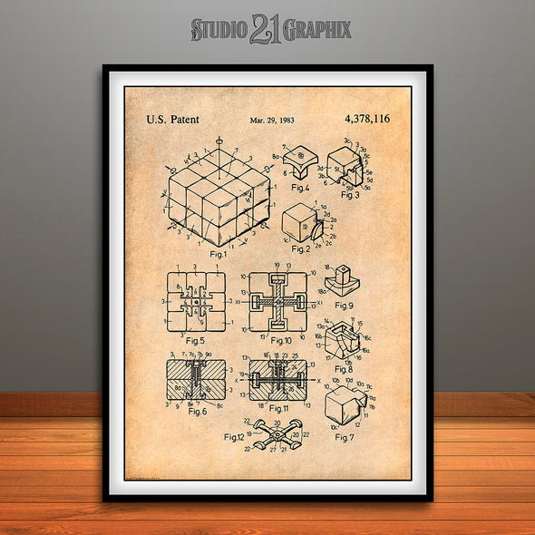 1983 Rubiks Cube Puzzle Patent Print Antique Paper