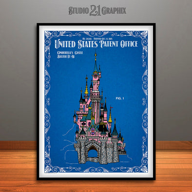 Disney Cinderella's Castle Colorized Patent Print Blueprint