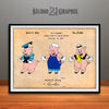 Walt Disney Three Little Pigs Colorized Patent Print Antique Paper