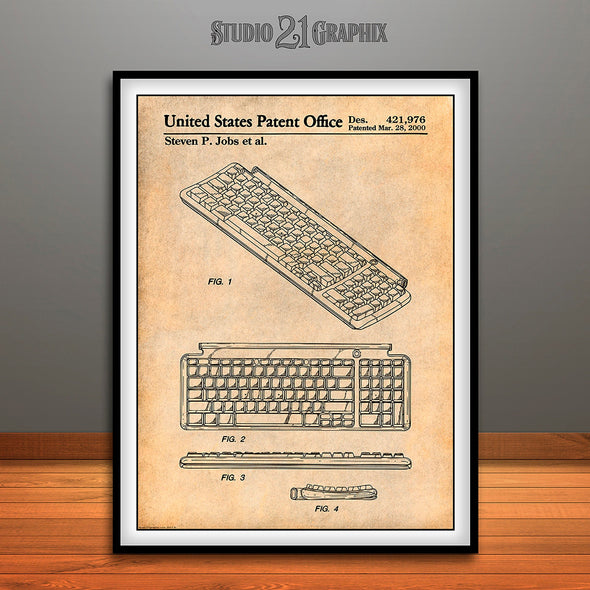 Steve Jobs Apple Computer Keyboard Patent Print Antique Paper