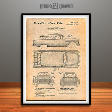 1955 Chevrolet Nomad Wagon Patent Print Antique Paper