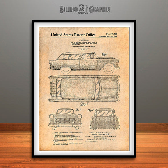 1955 Chevrolet Nomad Wagon Patent Print Antique Paper