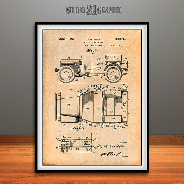 1941 Jeep Military Vehicle Patent Print Antique Paper