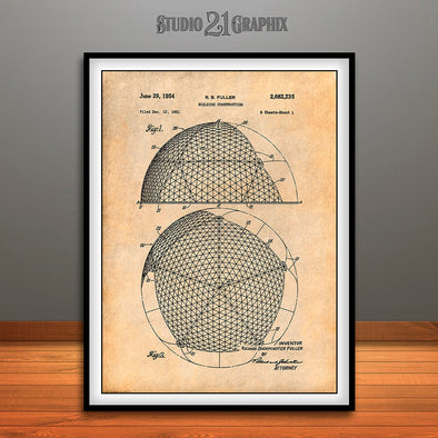 1954 Geodesic Dome Patent Print Antique Paper