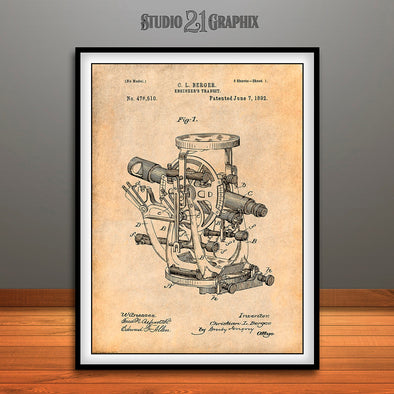 1892 Engineer's Transit Patent Print Antique Paper