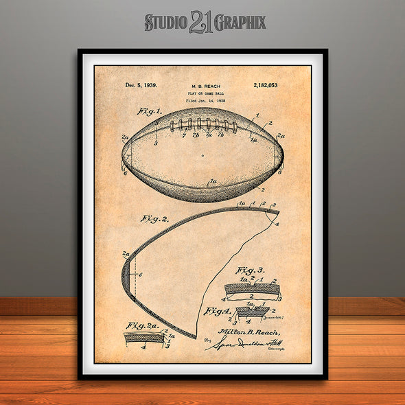 1936 Reach Football Patent Print Antique Paper