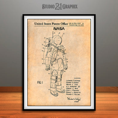 1973 NASA Apollo Space Suit Patent Print Antique Paper