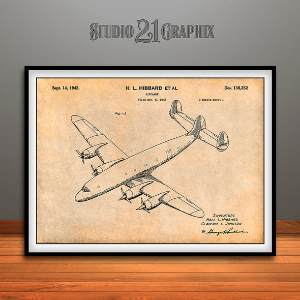 1942 Lockheed Constellation Airliner Patent Print Antique Paper