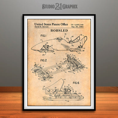 1982 Bobsled Patent Print Antique Paper