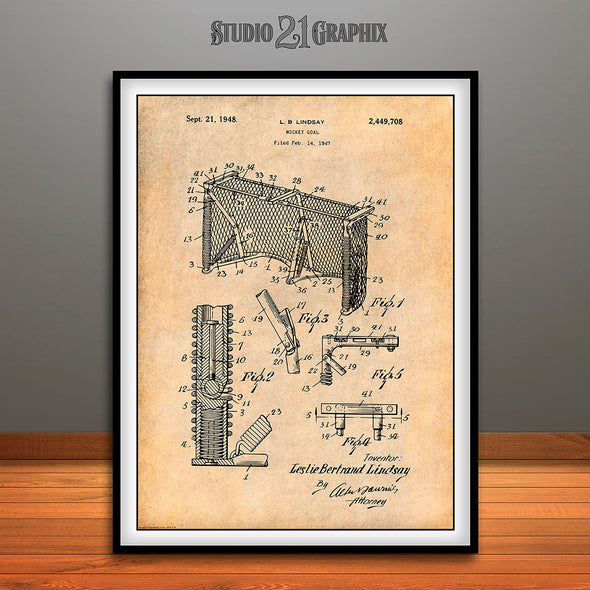 1947 Hockey Goal Patent Print Antique Paper