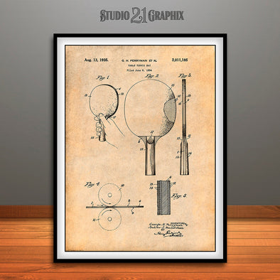 1934 Table Tennis Paddle Patent Print Antique Paper