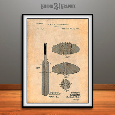 1890 Cricket Bat Patent Print Antique Paper