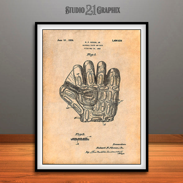 1923 Baseball Glove Mitt Patent Print Antique Paper