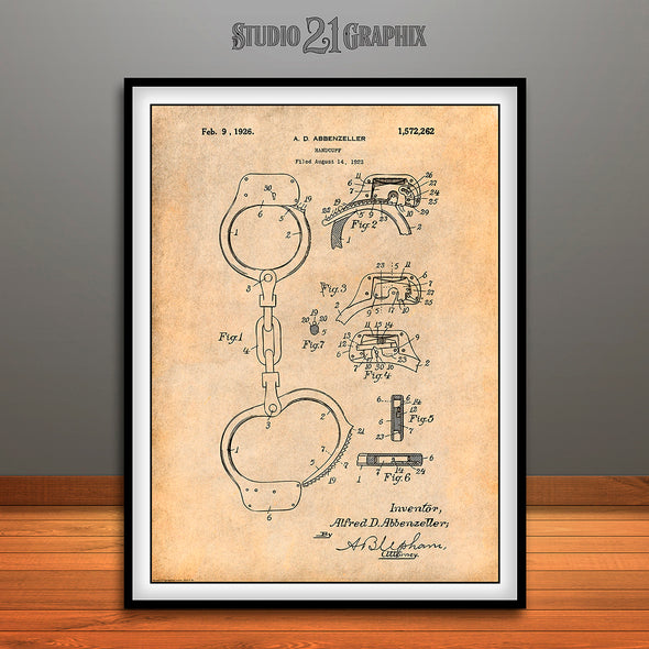 1923 Handcuffs Patent Print Antique Paper