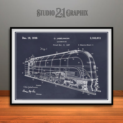 1937 Jabelmann Locomotive Patent Print Blackboard