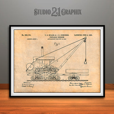 1903 Railroad Derrick Patent Print Antique Paper