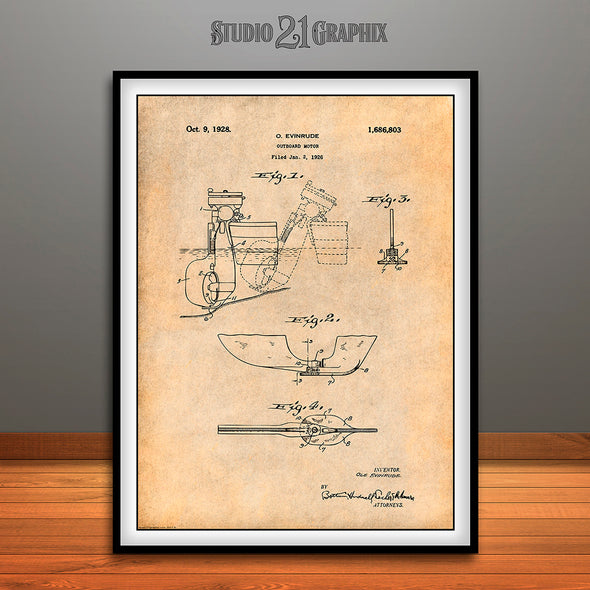 1928 Evinrude Outboard Motor Patent Print Antique Paper