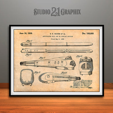 1935 Union Pacific M-10000 Railroad Patent Print Antique Paper
