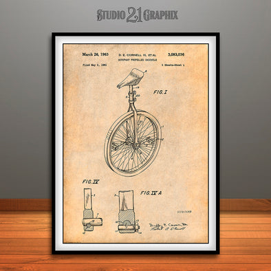 1961 Unicycle Patent Print Antique Paper