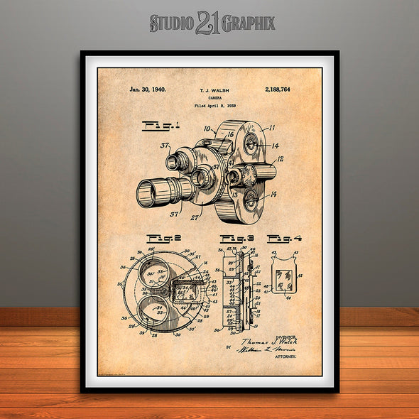1938 Bell & Howell Movie Camera Patent Print Antique Paper