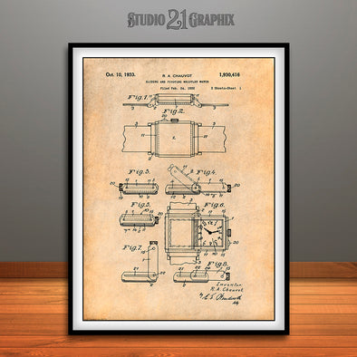 1932 Reverso Sliding and Pivoting Watch Patent Print Antique Paper