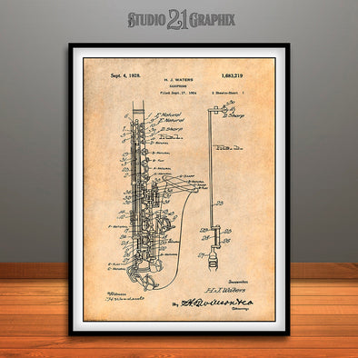 1924 Saxophone Patent Print Antique Paper